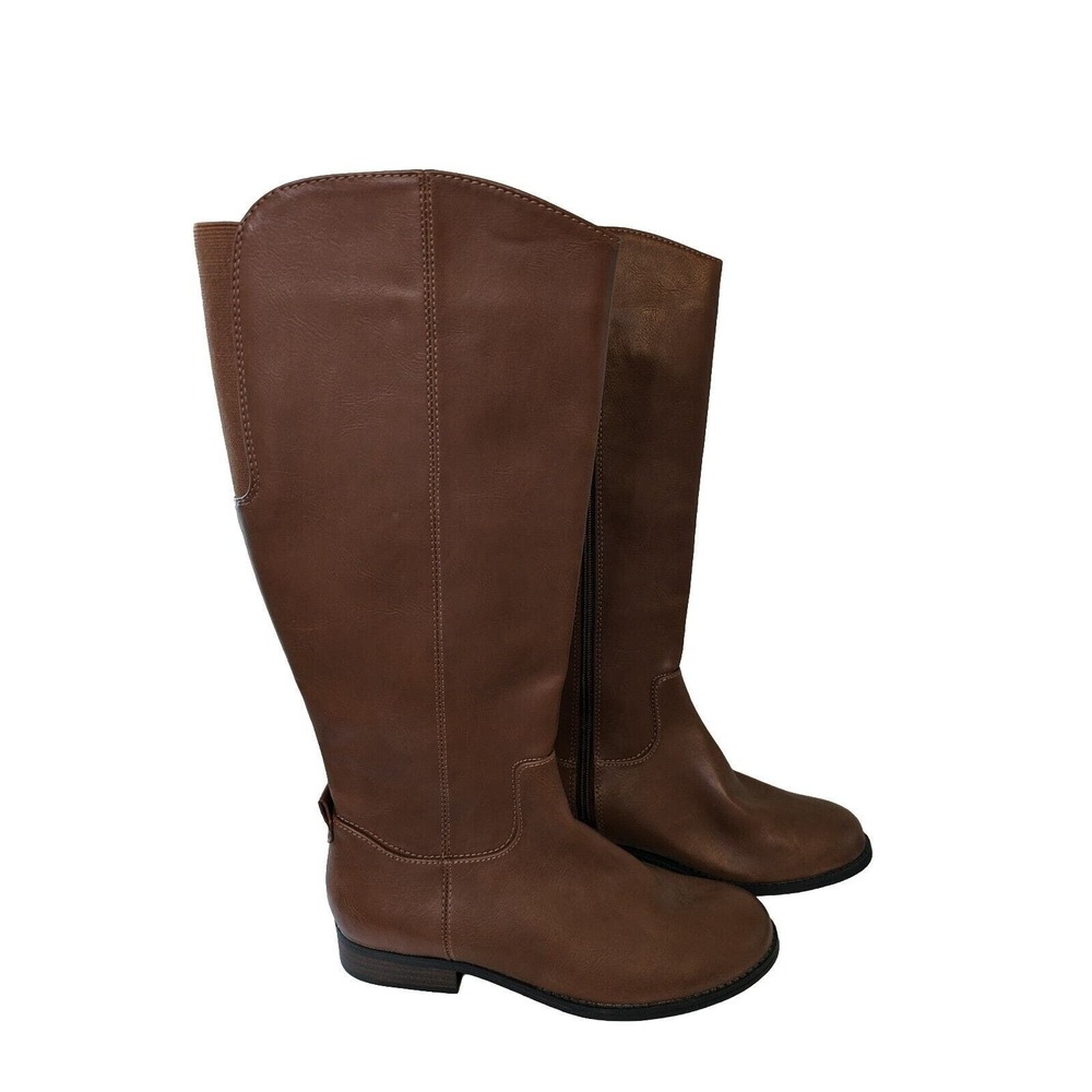 Universal Thread Women's Riding Boots Brown Leather Size 8 Zip Closure. - Picture 1 of 8